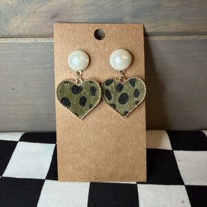 Leopard Print Heart Drop Earrings